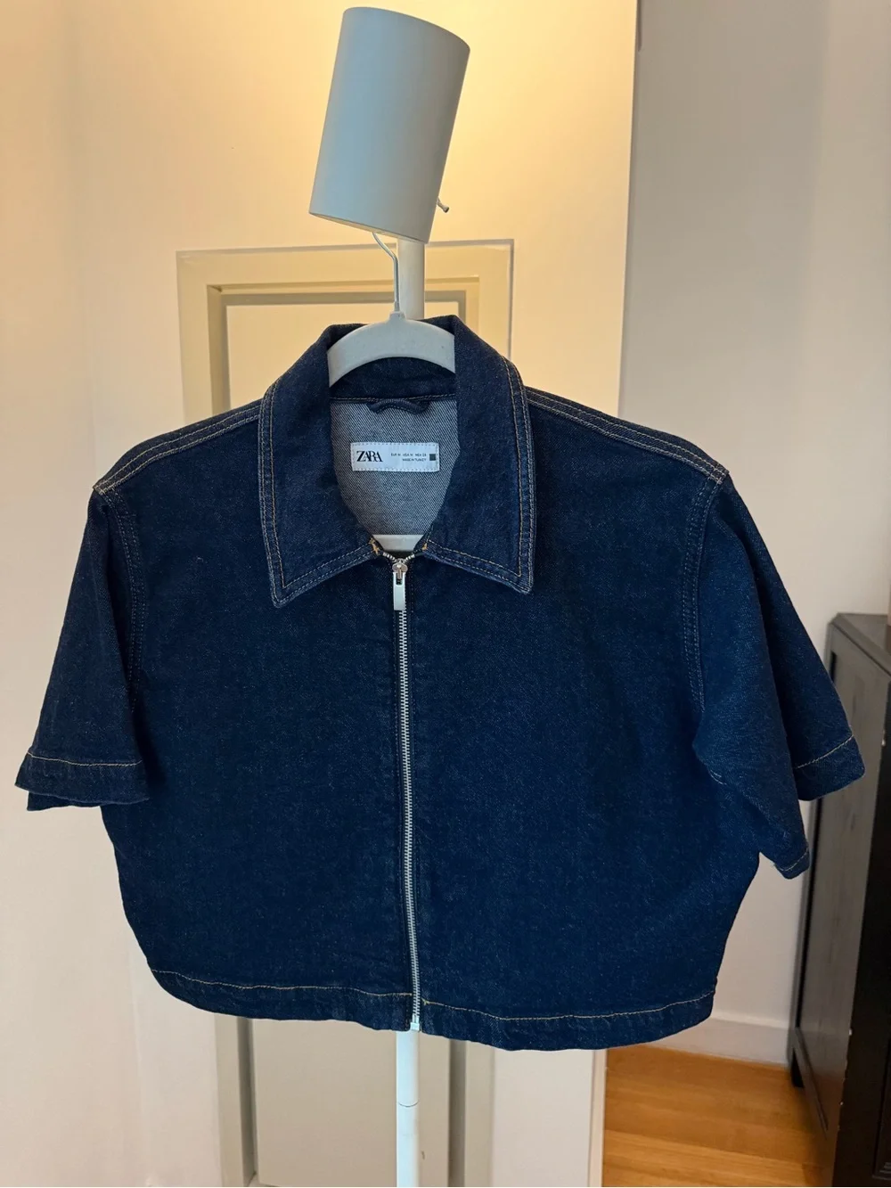 Zara Dark Blue Cropped Denim Top with Zip
